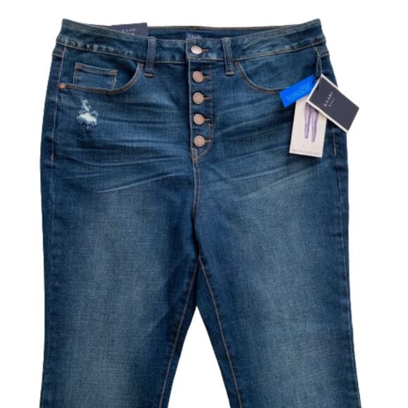 Kaari Blue Jeans Button Fly High Rise Frayed Hem Skinny Ankle Jeans Size 14 NEW - Picture 3 of 14